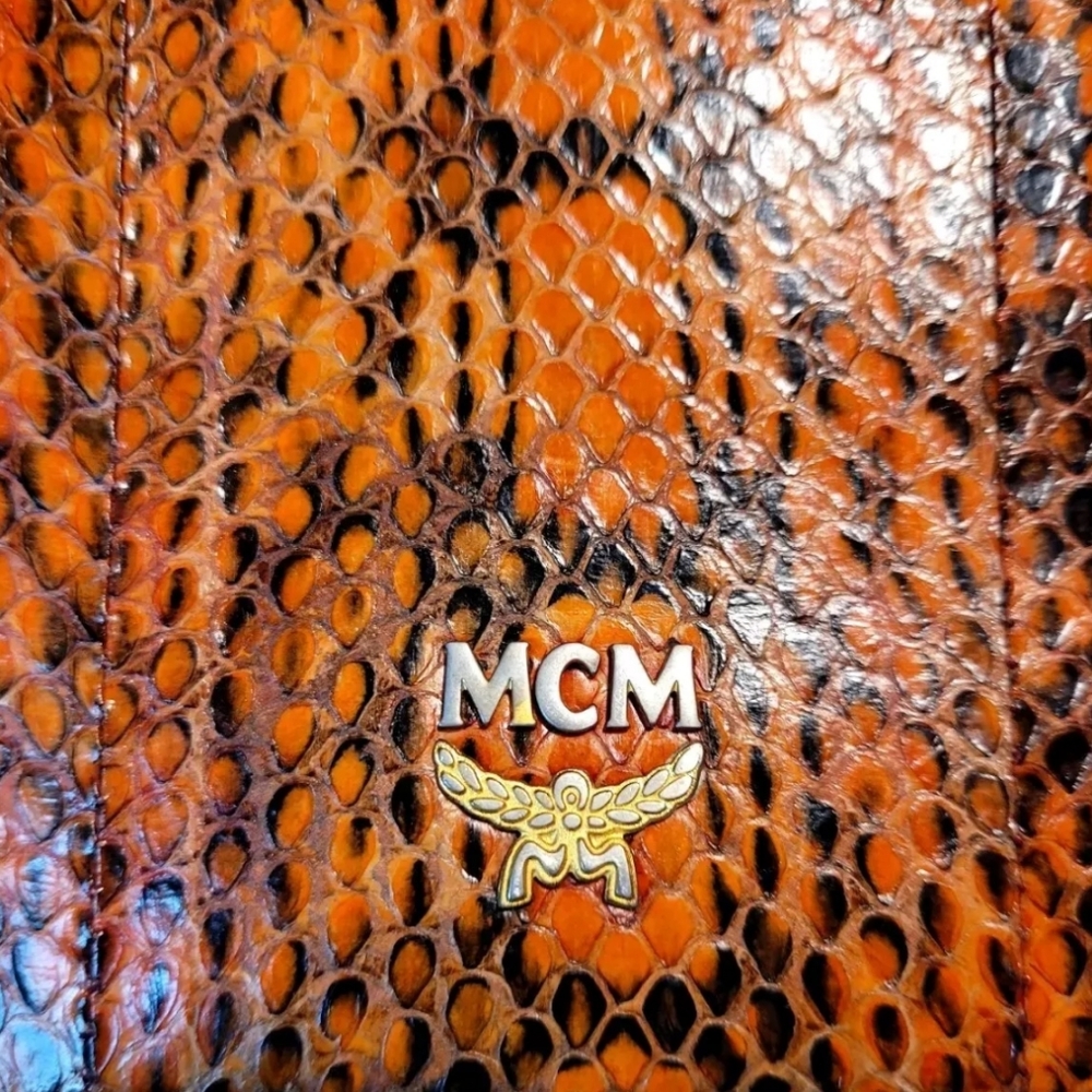 Beautiful Mcm Black & Orange Python Embossed Cros… - image 6